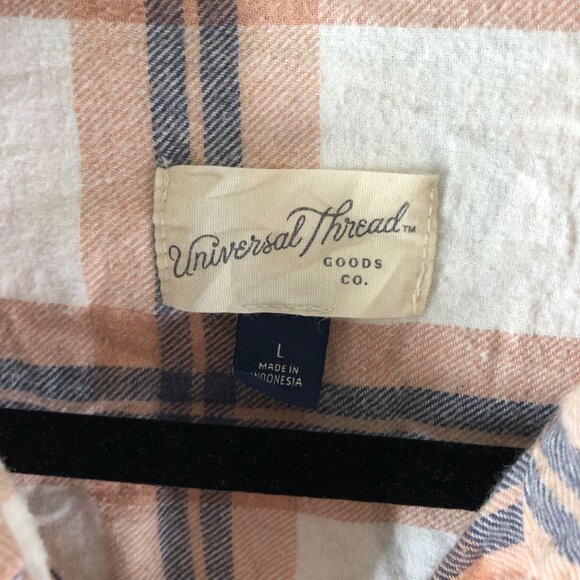 Universal Thread Womens Flannel Plaid Button-Up Shirt Cotton Beige/Black/White L - Picture 3 of 4